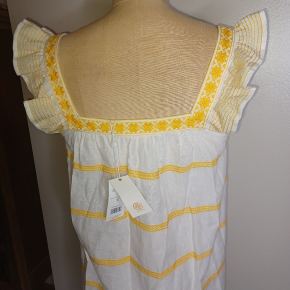 🆕️Tory Burch "Embroidered Ruffle Sleeveless dress" Linen mini - Picture 5 of 14